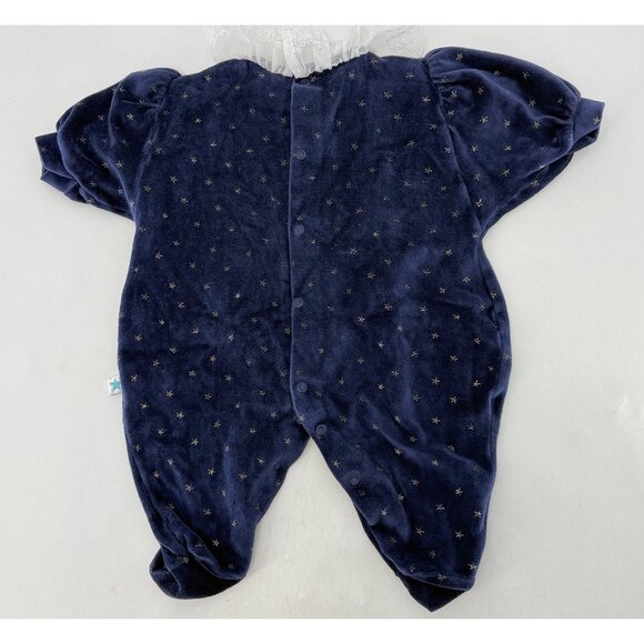Little Me Baby Girl’s‎ Blue Velvet With Good Star Snap Romper Ruffles Size 6 Mo - Picture 2 of 8